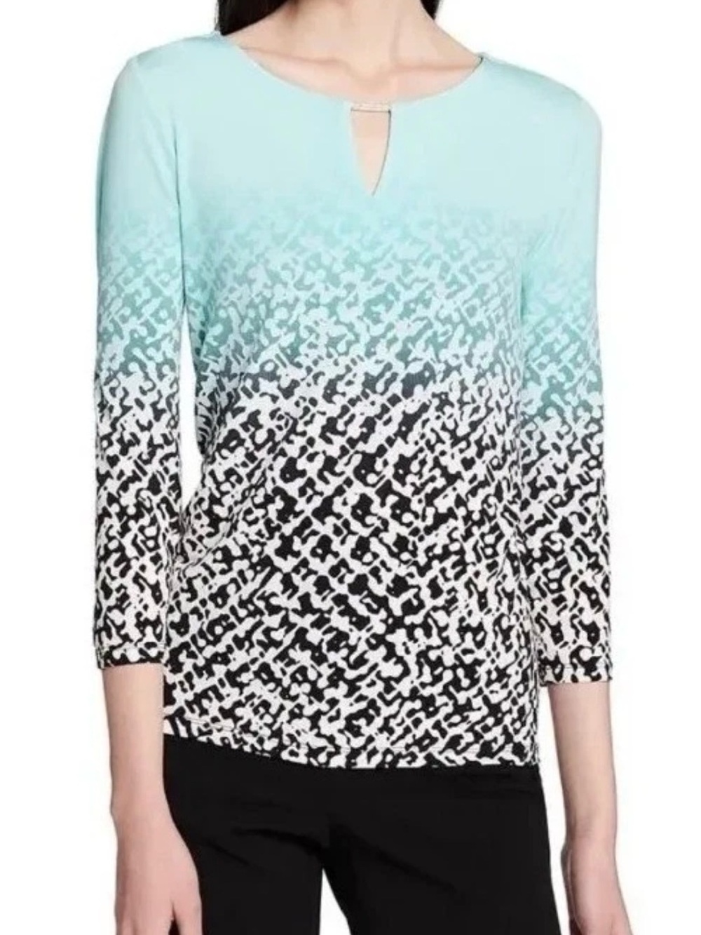 L Large Calvin Klein Mint Ombre Keyhole Long Sleeve Top Blouse Business Casual